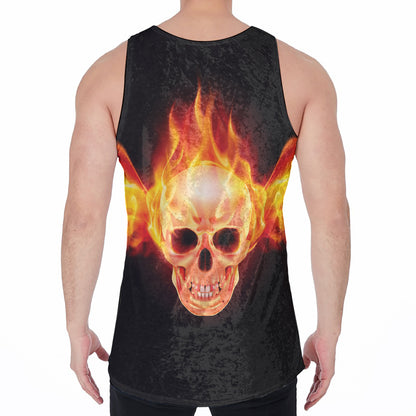Flaming Skull With Fire Wings Print Men's Velvet Tank Top