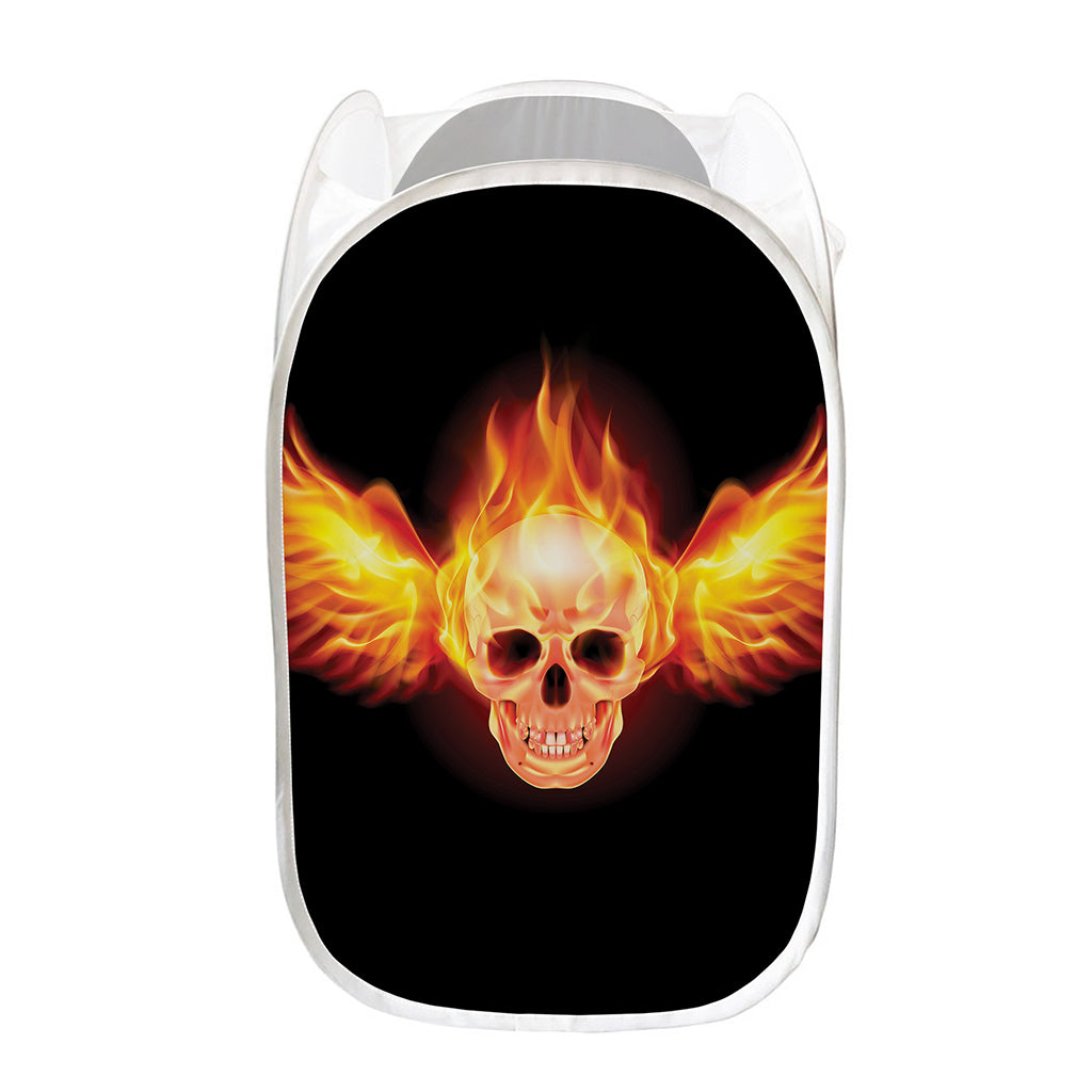 Flaming Skull With Fire Wings Print Mesh Laundry Hamper