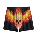 Flaming Skull With Fire Wings Print Mesh Shorts