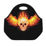 Flaming Skull With Fire Wings Print Neoprene Lunch Bag