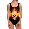 Flaming Skull With Fire Wings Print One Piece Swimsuit