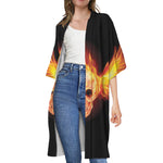 Flaming Skull With Fire Wings Print Open Front Beach Cover Up