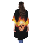 Flaming Skull With Fire Wings Print Open Front Beach Cover Up