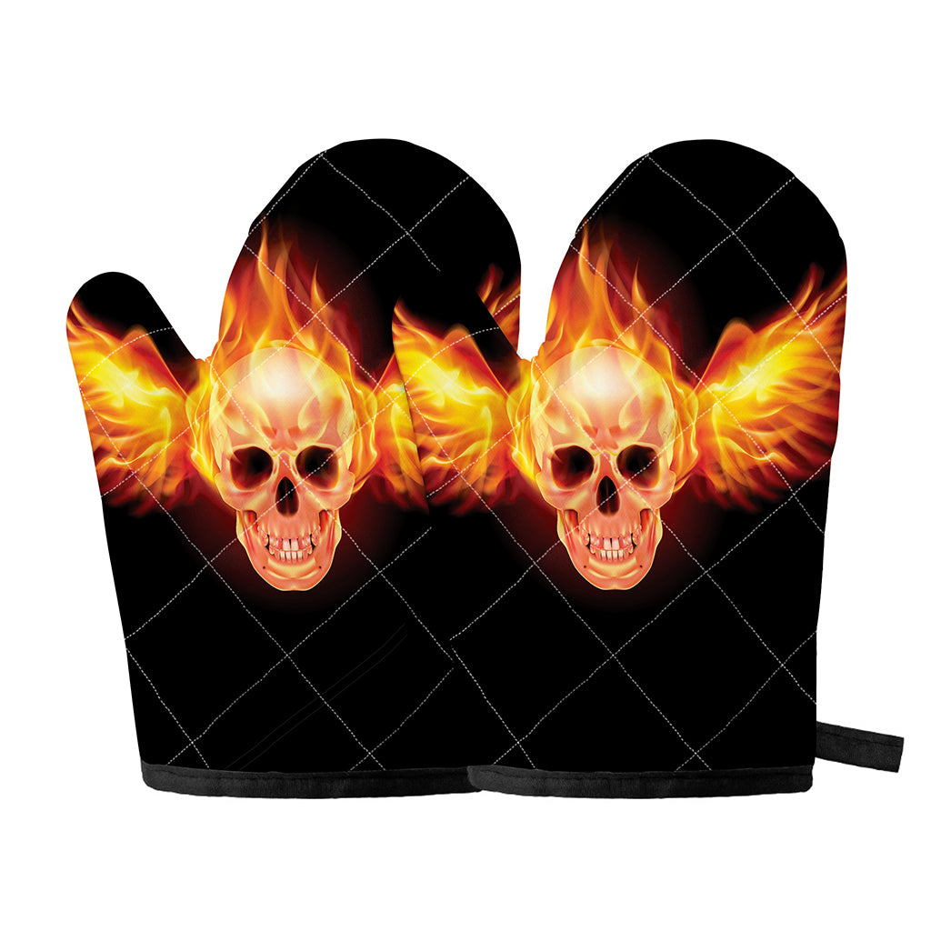 Flaming Skull With Fire Wings Print Oven Mitts