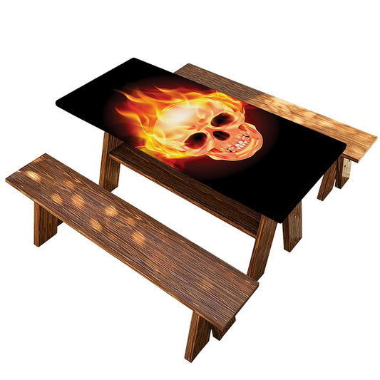 Flaming Skull With Fire Wings Print Picnic Table Cover