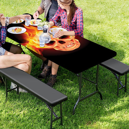 Flaming Skull With Fire Wings Print Picnic Table Cover