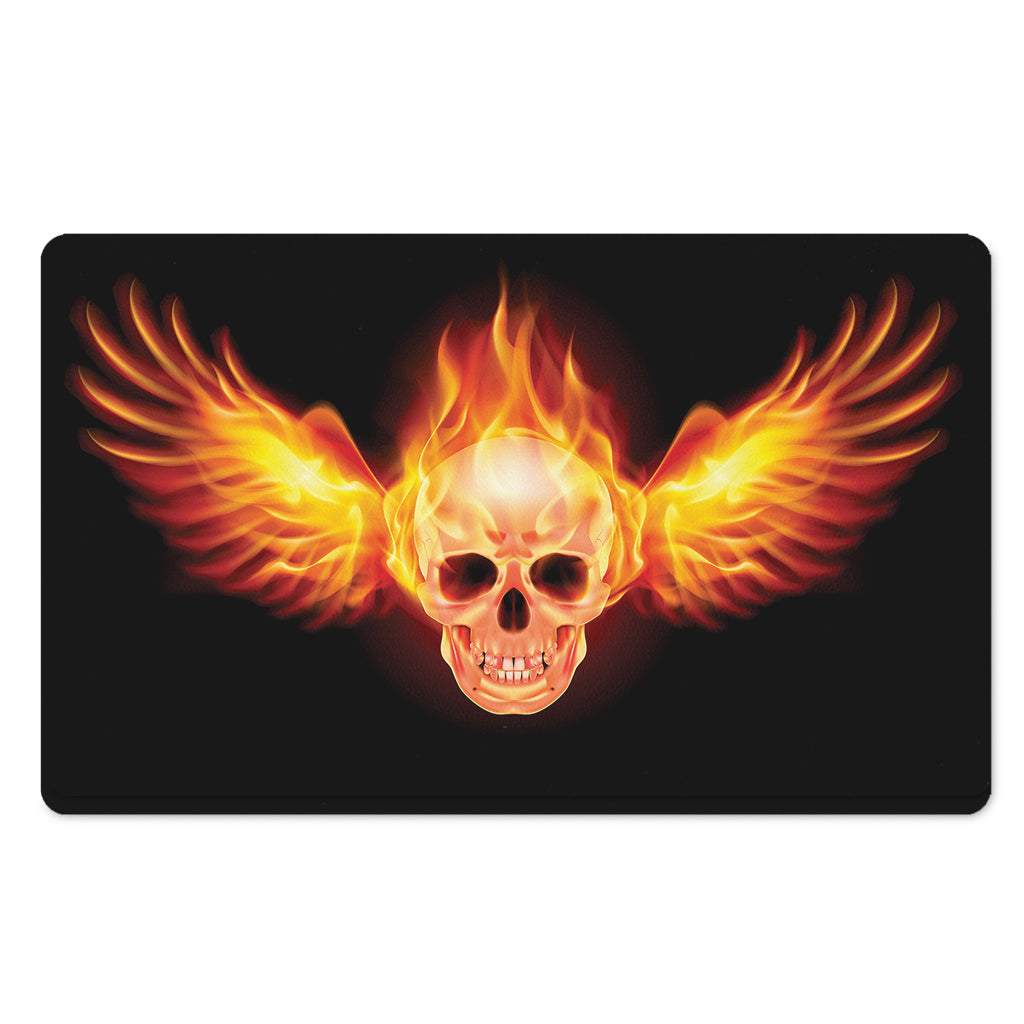 Flaming Skull With Fire Wings Print Polyester Doormat