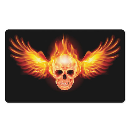 Flaming Skull With Fire Wings Print Polyester Doormat