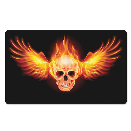 Flaming Skull With Fire Wings Print Polyester Doormat