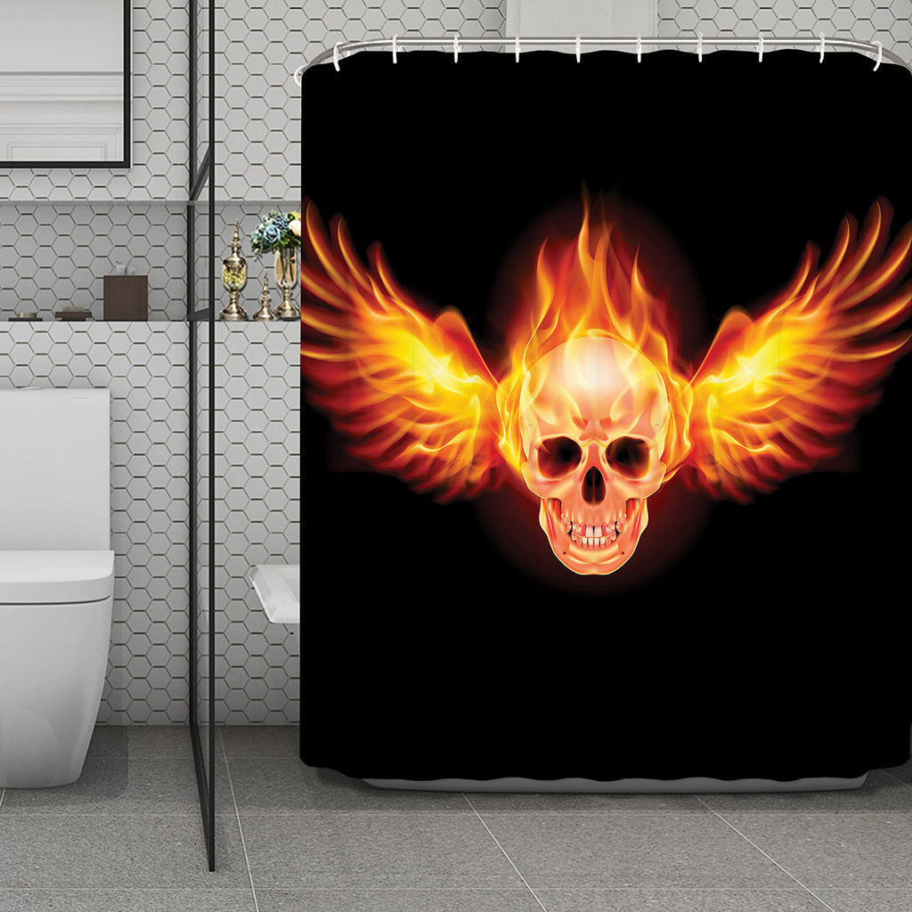 Flaming Skull With Fire Wings Print Polyester Shower Curtain