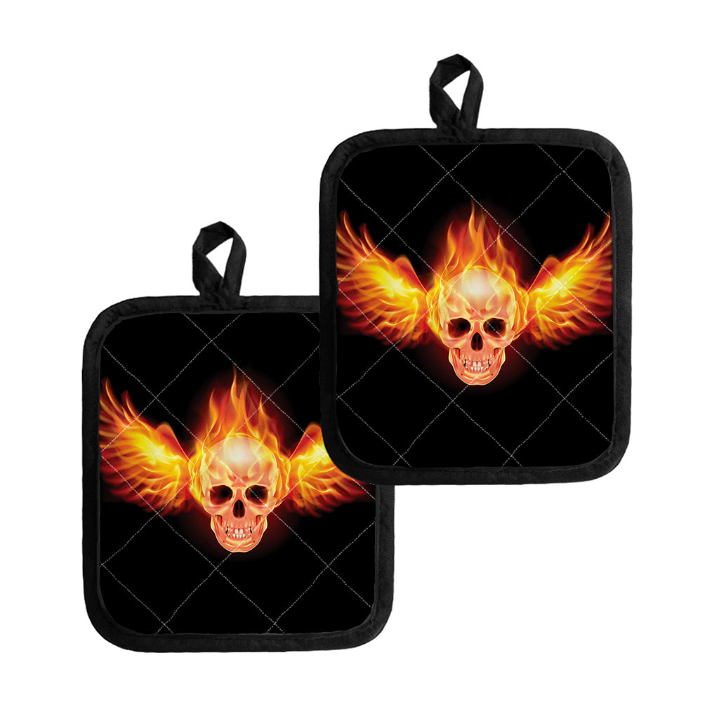 Flaming Skull With Fire Wings Print Pot Holders