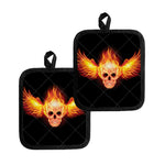 Flaming Skull With Fire Wings Print Pot Holders