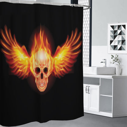 Flaming Skull With Fire Wings Print Premium Shower Curtain