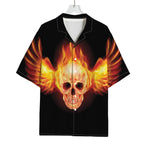 Flaming Skull With Fire Wings Print Rayon Hawaiian Shirt