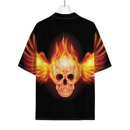 Flaming Skull With Fire Wings Print Rayon Hawaiian Shirt
