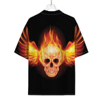 Flaming Skull With Fire Wings Print Rayon Hawaiian Shirt