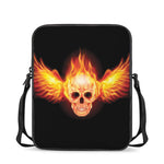 Flaming Skull With Fire Wings Print Rectangular Crossbody Bag