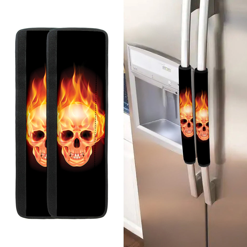 Flaming Skull With Fire Wings Print Refrigerator Handle Covers