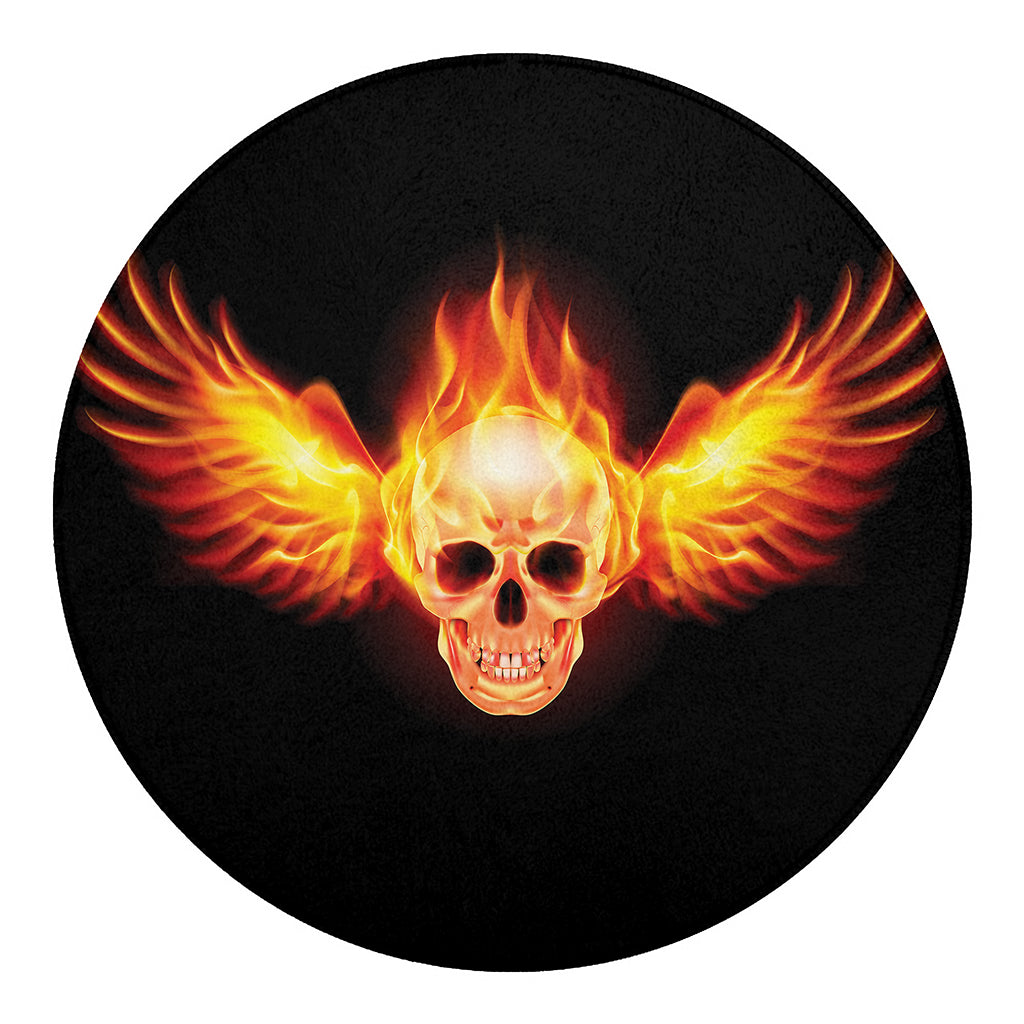 Flaming Skull With Fire Wings Print Round Blanket