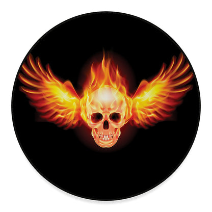 Flaming Skull With Fire Wings Print Round Floor Mat