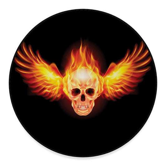 Flaming Skull With Fire Wings Print Round Floor Mat
