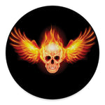 Flaming Skull With Fire Wings Print Round Floor Mat