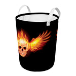 Flaming Skull With Fire Wings Print Round Laundry Basket