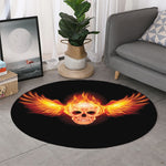Flaming Skull With Fire Wings Print Round Rug