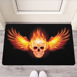 Flaming Skull With Fire Wings Print Rubber Doormat