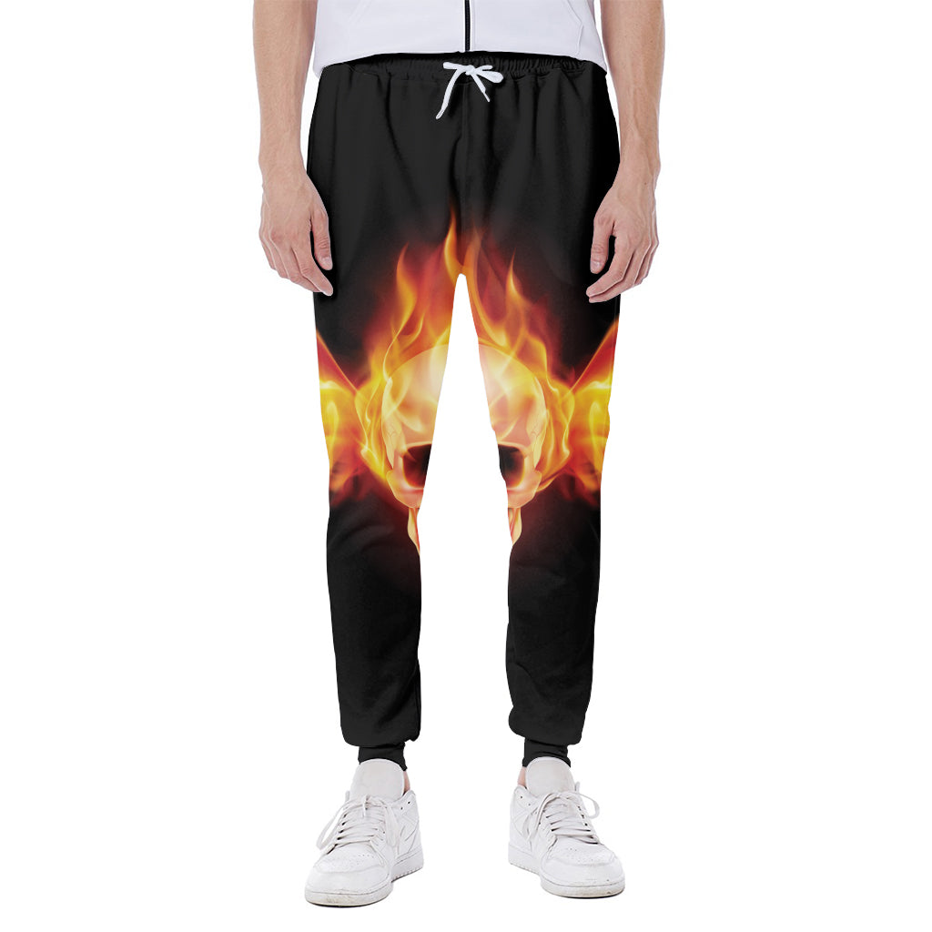 Flaming Skull With Fire Wings Print Scuba Joggers