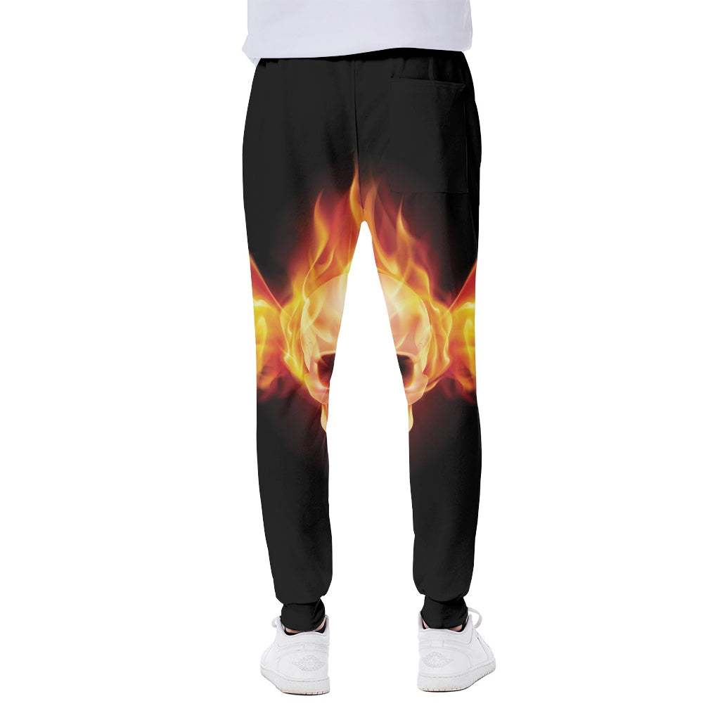 Flaming Skull With Fire Wings Print Scuba Joggers
