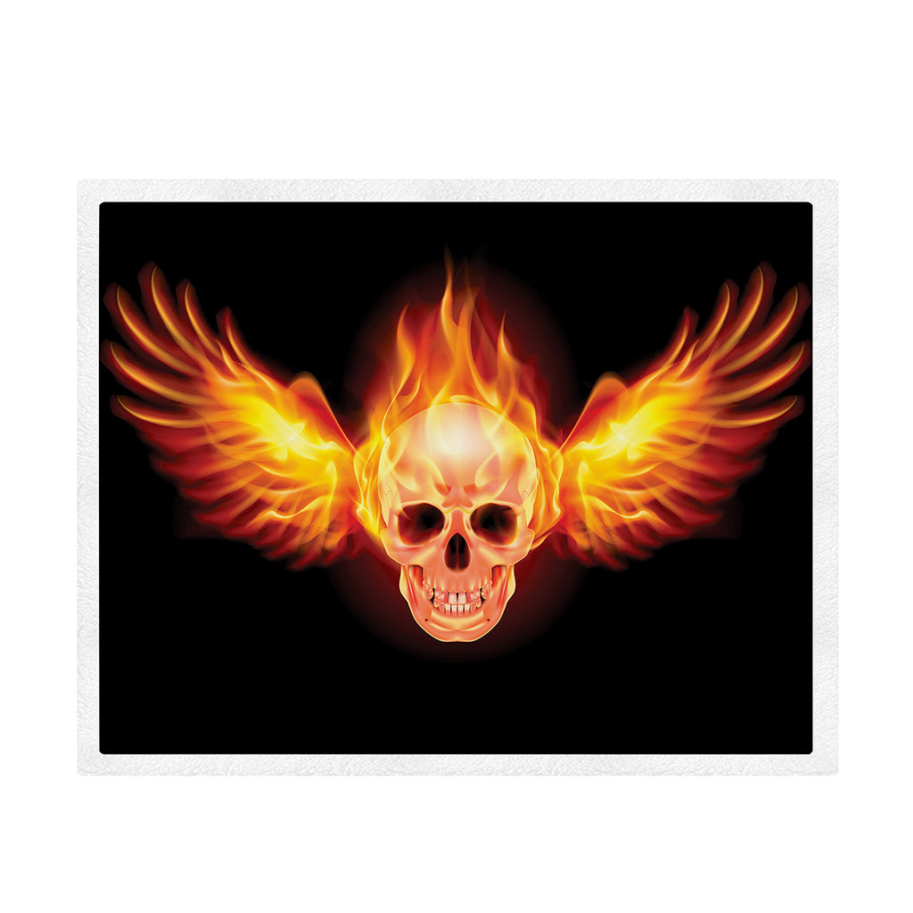 Flaming Skull With Fire Wings Print Sherpa Blanket