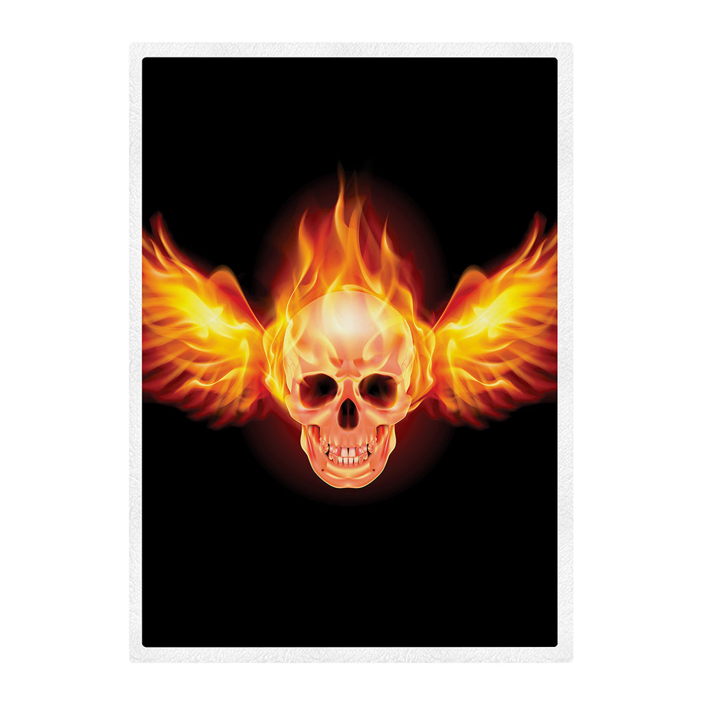 Flaming Skull With Fire Wings Print Sherpa Blanket