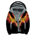 Flaming Skull With Fire Wings Print Sherpa Lined Zip Up Hoodie