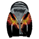 Flaming Skull With Fire Wings Print Sherpa Lined Zip Up Hoodie
