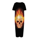 Flaming Skull With Fire Wings Print Short Sleeve Long Nightdress