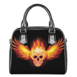 Flaming Skull With Fire Wings Print Shoulder Handbag