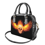 Flaming Skull With Fire Wings Print Shoulder Handbag