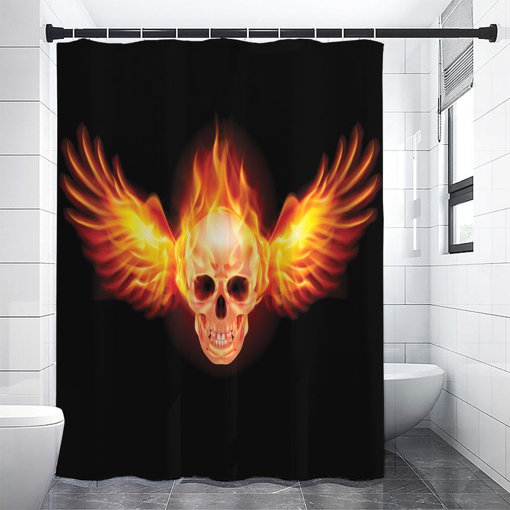 Flaming Skull With Fire Wings Print Shower Curtain