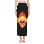 Flaming Skull With Fire Wings Print Side Slit Maxi Skirt