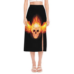 Flaming Skull With Fire Wings Print Side Slit Midi Skirt