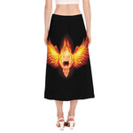 Flaming Skull With Fire Wings Print Side Slit Midi Skirt