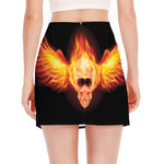 Flaming Skull With Fire Wings Print Side Slit Mini Skirt