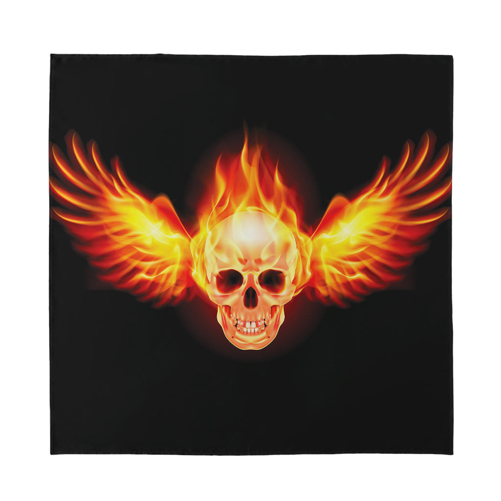 Flaming Skull With Fire Wings Print Silk Bandana