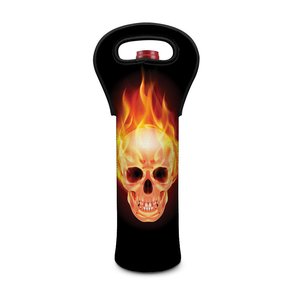 Flaming Skull With Fire Wings Print Single Neoprene Wine Tote