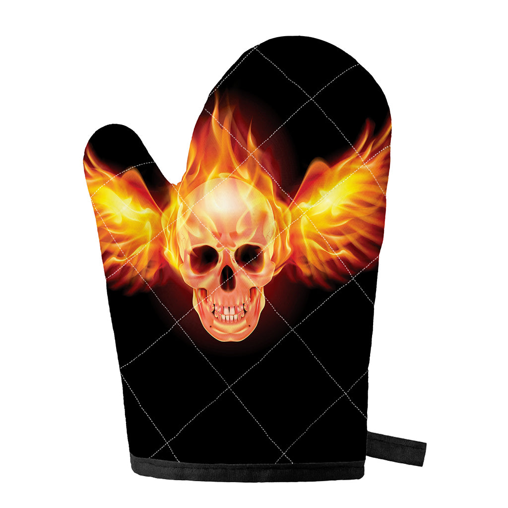 Flaming Skull With Fire Wings Print Single Oven Mitt
