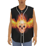 Flaming Skull With Fire Wings Print Sleeveless Baseball Jersey
