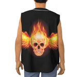 Flaming Skull With Fire Wings Print Sleeveless Baseball Jersey
