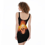 Flaming Skull With Fire Wings Print Sleeveless Bodycon Dress
