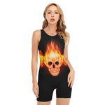 Flaming Skull With Fire Wings Print Sleeveless One Piece Swimsuit